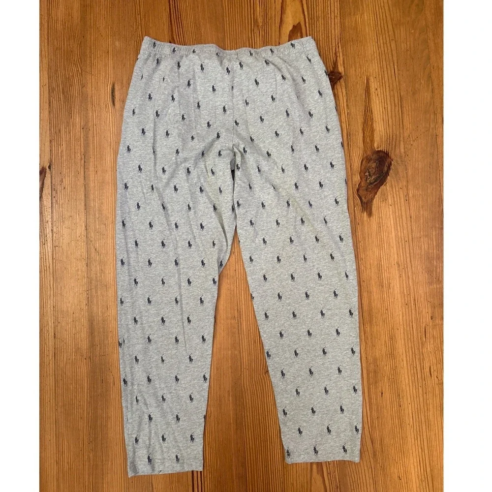 Polo Ralph Lauren Pajama Pants Mens Gray Pony Logo Print Sleepwear SIZE L